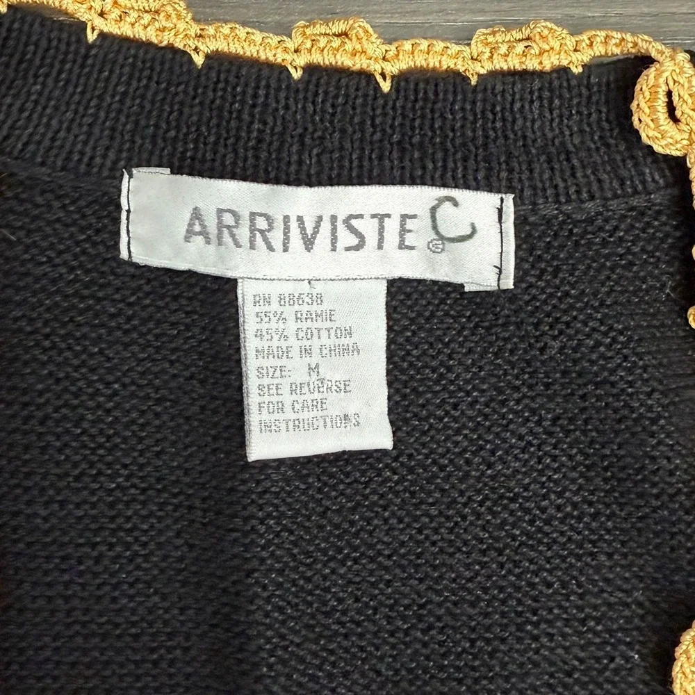 Arriviste‎ Black Gold Embroidered Sweater Vest M 90s Vtg Boho Coquette Folk Art - Picture 2 of 6